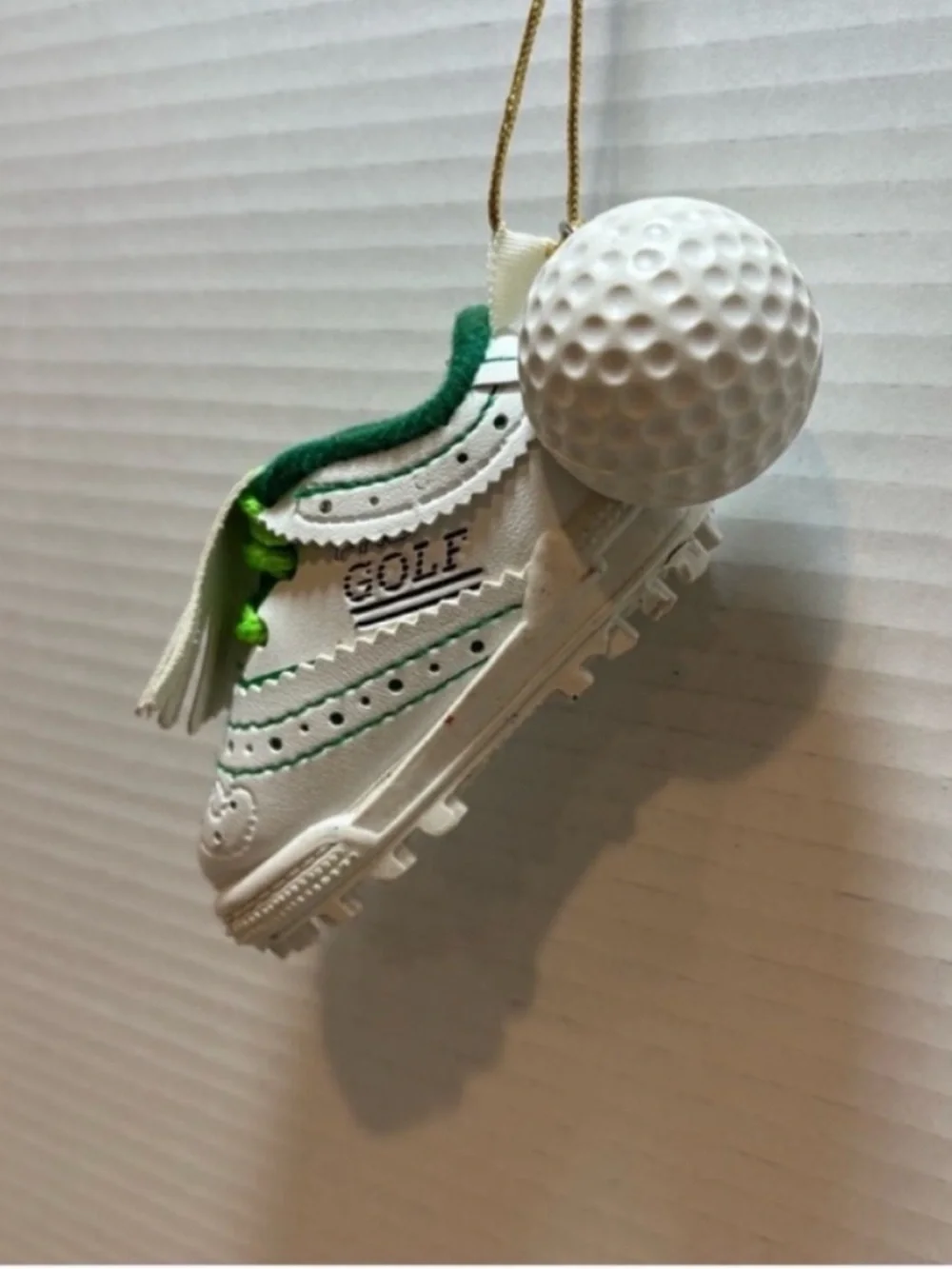 Golf Shoe and Golf Ball Christmas Ornament NEW Present Topper Decor White Green